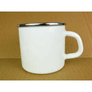 Kleiner Henkeltopf 0,5 Liter 9cm Emaille mit Chromrand weiss oder rot