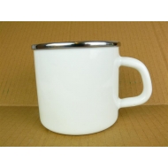 Kleiner Henkeltopf 0,5 Liter 9cm Emaille mit Chromrand weiss