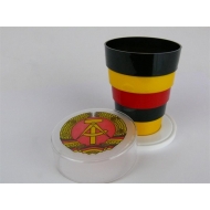 Klappbecher farbig schwarz rot Goldgelb mit DDR Emblem