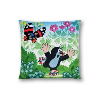 Maulwurf Kissen mit Rollschuhen Kuschelkissen Velour 30 x 30cm