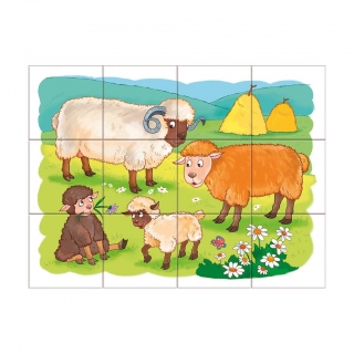 12 Holz Bilder Würfel mit lustig gemalten Tieren vom Bauernhof