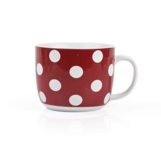 Kaffeepott Teepott Suppentasse 730ml Keramik rot mit weißen Punkten