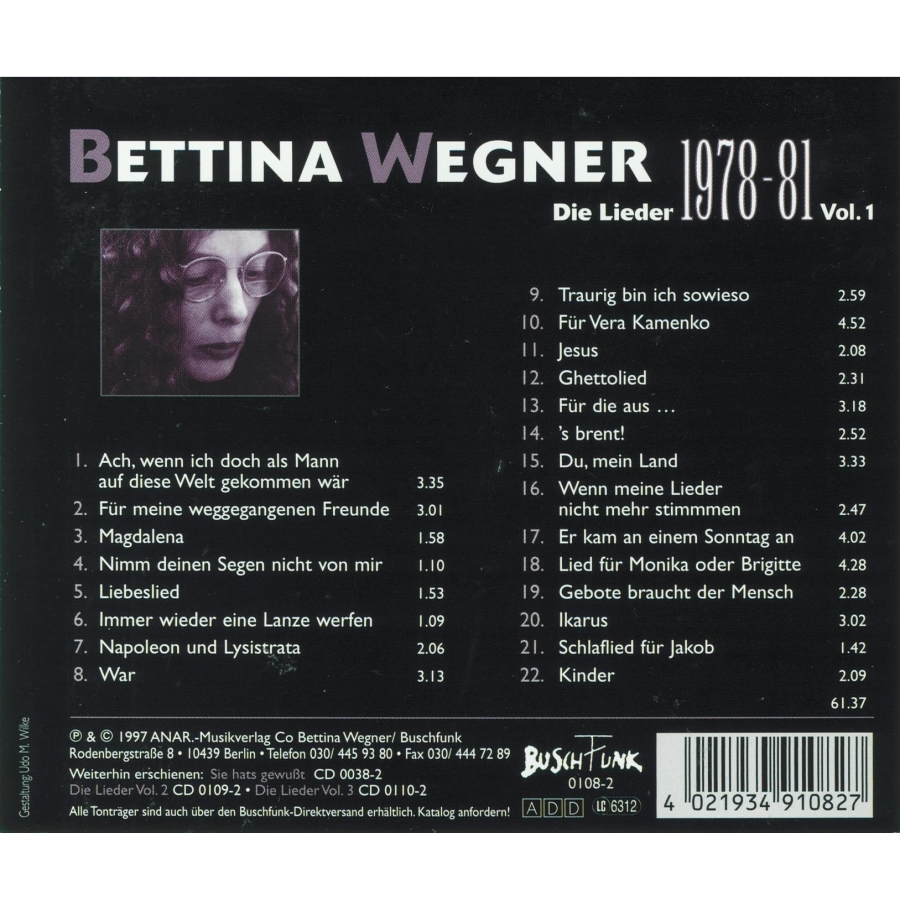 Bettina Wegner Die Lieder Vol. 1 1978 81, 33,99