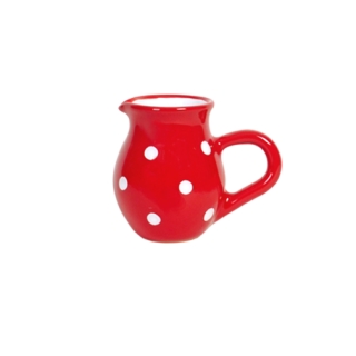 Milchk&auml;nnchen gro&szlig; Keramik Handarbeit Geschirr mit Henkel Rot mit wei&szlig;en Punkten