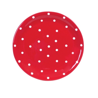 Supergroßer Keramik Teller 27cm Geschirr Pizzateller Rot mit weißen Punkten Handarbeit