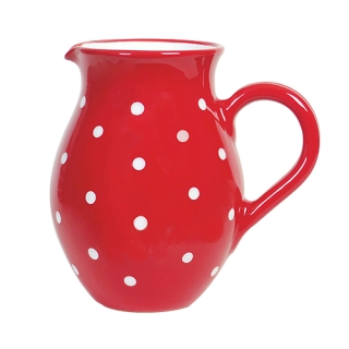 Großer Krug Milchkrug aus Keramik Handarbeit rot mit weißen Punkten 2 x gebrannt