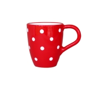 Kaffeebecher aus Keramik Rot mit weißen Punkten...