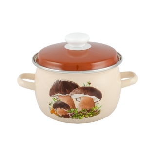 Topf 3,5 Liter mit Hohem Deckel emailliert Motiv Pilze für Gas, Elektro und Induktion