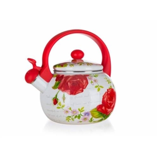 Wasserkocher mit Pfeife 2,2 Liter Pfeiftopf 2 x emailliert mit Blumenmotiv
