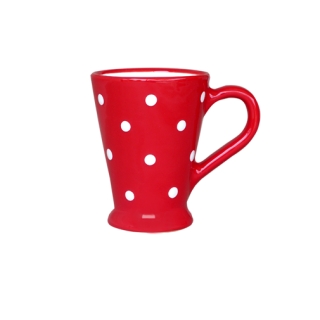 Tasse Henkelbecher Keramik rot mit weißen Punkten handbemalt in Ungarn