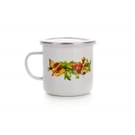 Emaillierter Becher 0,7 l mit Kunststoffdeckel Motiv...