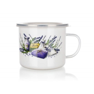 Emaillebecher LAVENDEL 0,9 l mit Kunststoffdeckel