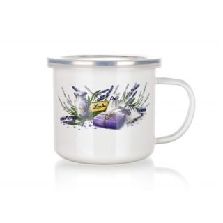 Emaillebecher LAVENDEL 0,5 l mit Kunststoffdeckel