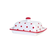 Butterdose weiß mit roten Punkten Keramik 2 x gebrannt