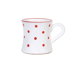 Henkeltasse Keramik weiß mit roten Punkten