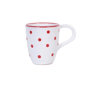 Tasse Keramik weiß mit roten Punkten ovale Form