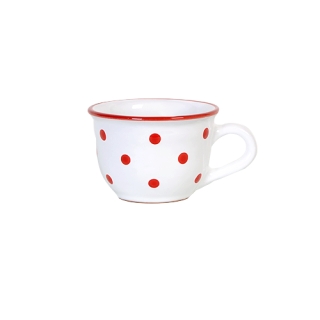 Tasse für Cappuchino Keramik Weiß mit roten Punkten handbemalt