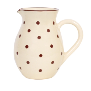 Keramik Kanne Cremfarben mit braunen Punkten handbemalter Krug