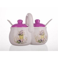 Menage Keramik mit Löffel und Henkel Motiv Lavendel