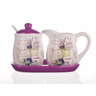 Menage Set z.b.für Öle und Senf Keramik mit 1 Löffel Design Lavendel