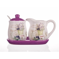 Menage Set z.b.für Öle und Senf Keramik mit 1 Löffel Design Lavendel