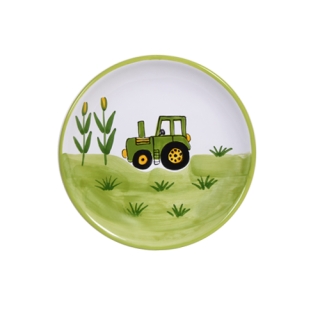 Teller Keramik 16cm handbemalt 2 x gebrannt Motiv Traktor