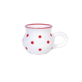 Tasse aus Keramik 0,22ml Wei&szlig; mit roten Punkten 2 x gebrannt