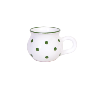 Ovale Tasse aus Keramik Weiß mit grünen Punkten 2 x gebrannt
