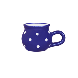 Ovale Tasse aus Keramik Blau mit weißen Punkten 0,2l 2 x gebrannt