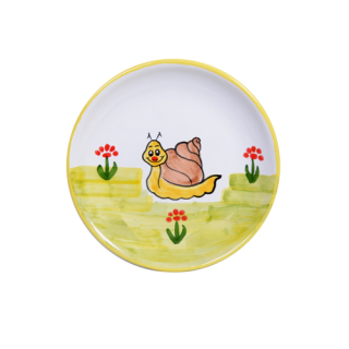 Teller für Kinder 19 cm handbemalt Motiv Schnecke 2 x gebrannt