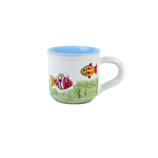 Kindertasse Keramik handbemalt 0,2l Motiv Fische 2 x gebrannt