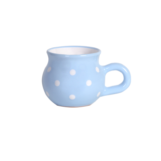 Kleine bauchige Tasse Keramik Handbemalt Hellblau mit weissen Punkten 0,22l