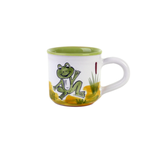 Tasse für Kinder Keramik handbemalt Motiv Frosch 0,2Liter 2 x gebrannt