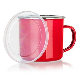 Henkelbecher Stahl emailliert 0,5 l mit Plastedeckel  und Chromrand